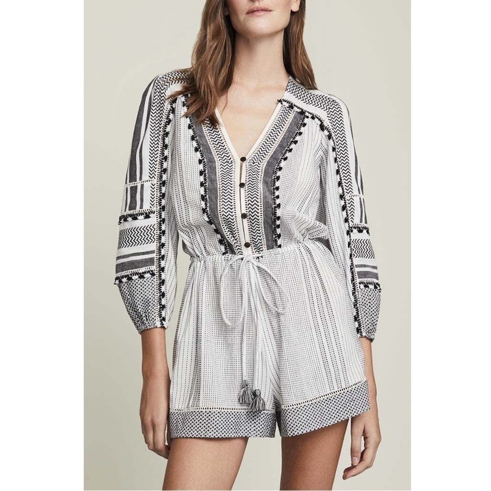 Veronica Beard White and Black Printed Romper